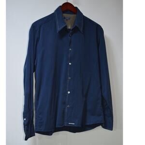 Ted Baker London Blue Button Up Shirt Contrast Stitch Long Sleeve Size 4